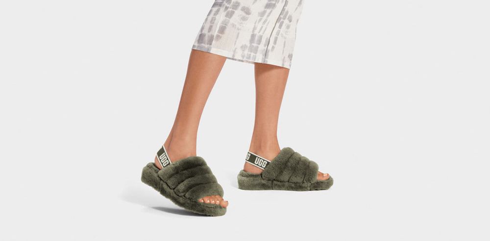 Ugg Fluff Yeah - Womens Slides - Olive - NZ (2347KJEBQ)